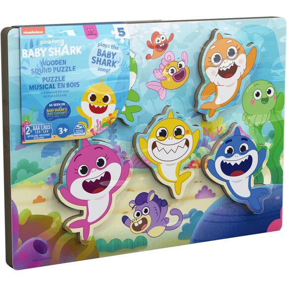 Pinkfong Baby Shark Chunky Musical Wooden Sound Puzzle Spin Master Games - Picture 3 of 4